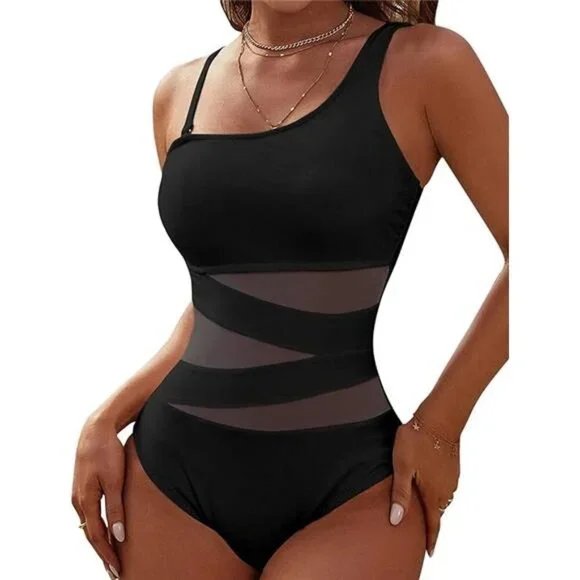 Women's Sexy One Piece Bathing Suit One Shoulder Swimsuit Slimming Mesh Swimwear Women's Sexy One Piece Bathing Suit One Shoulder Swimsuit Slimming Mesh Swimwear